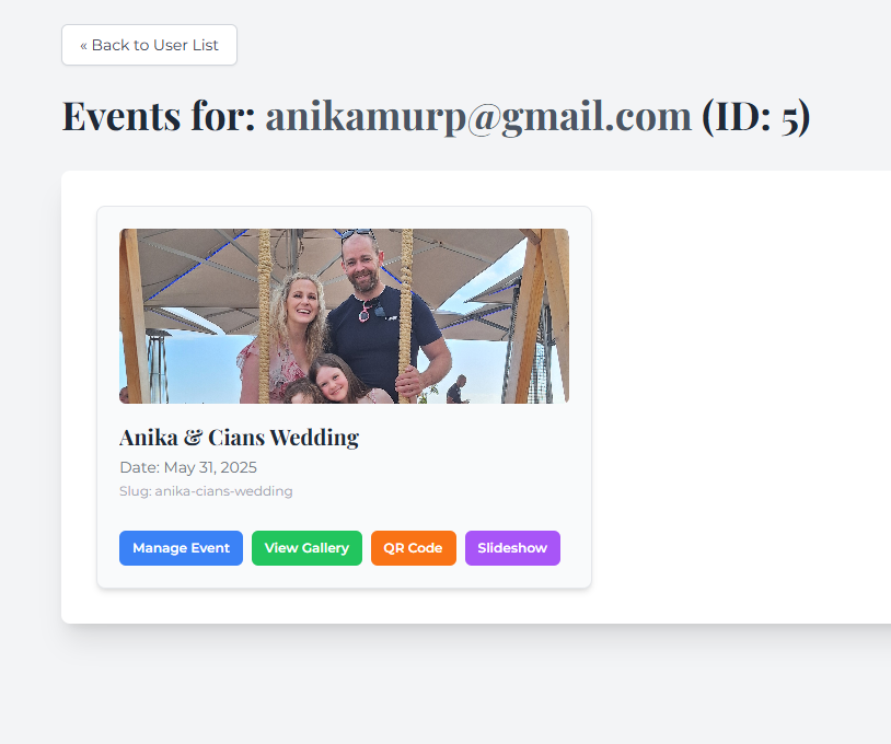 The Wedding Camera - Event List