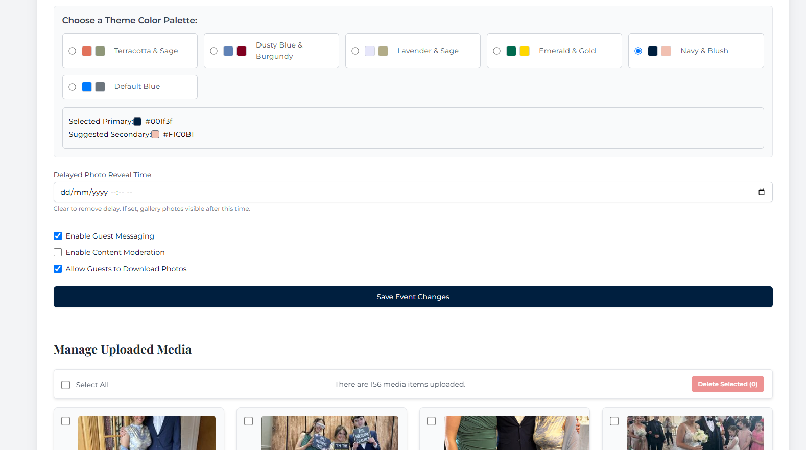 The Wedding Camera - Event Settings & Moderation