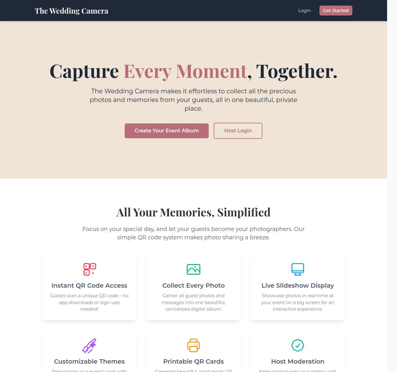 The Wedding Camera website screenshot